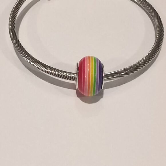 Silver Red Rainbow Charm for Pandora Style Bracelet - Picture 2 of 4